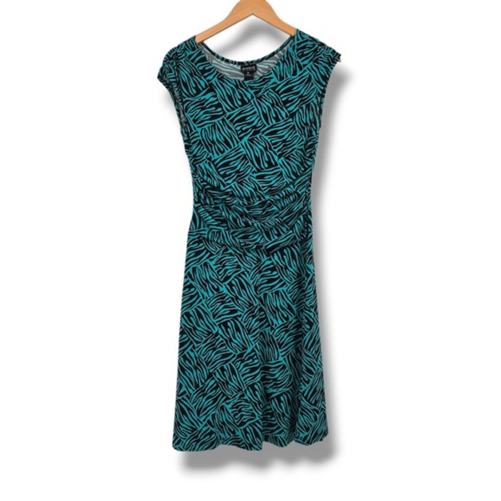 En Focus‎ Studio Womens Teal Black Zebra Print Ruched Sheath Dress Size 8